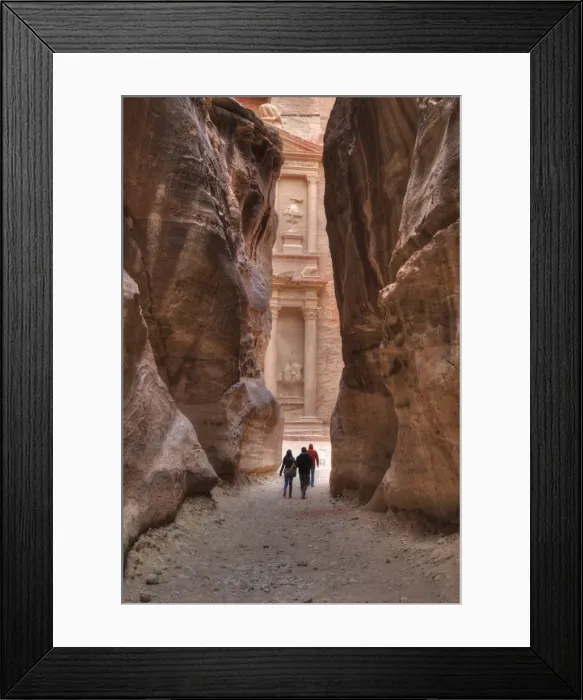 Framed Print : Tourists Approaching the Treasury from the Siq, Petra, UNESCO World Heritage Site Framed Print : Tourists Approaching the Treasury from the Siq, Petra, UNESCO World Heritage Site
