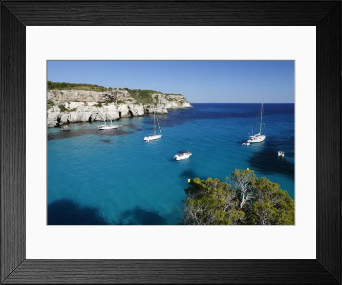Framed Print : Yachts anchored in cove, Cala Macarella, near Cala Galdana, South West Coast, Menorca Framed Print : Yachts anchored in cove, Cala Macarella, near Cala Galdana, South West Coast, Menorca
