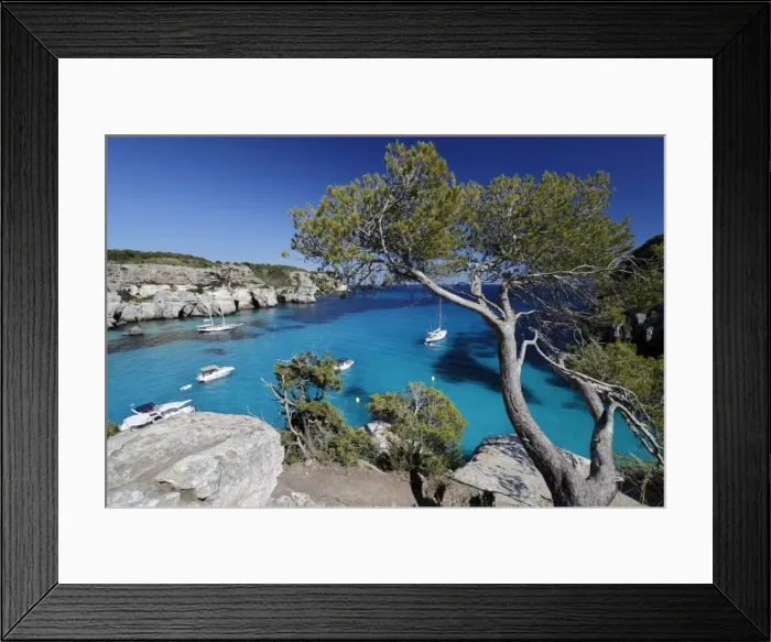 Framed Print : Yachts anchored in cove, Cala Macarella, near Cala Galdana, South West Coast, Menorca Framed Print : Yachts anchored in cove, Cala Macarella, near Cala Galdana, South West Coast, Menorca