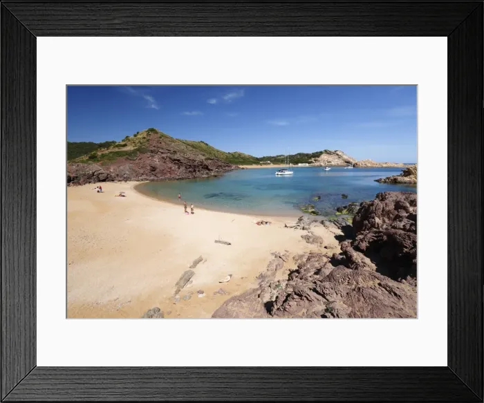 Framed Print : View over Cala Pregondo and Cala Pregonda, near Fornells, North Coast, Menorca, Balearic Islands