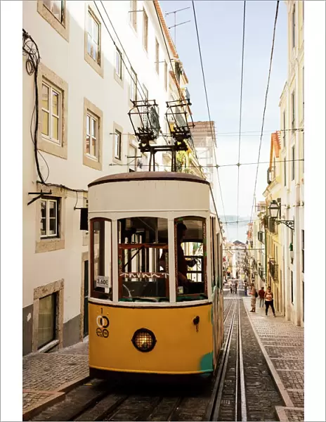 Tram in Elevador da Bica, Lisbon, Portugal, Europe