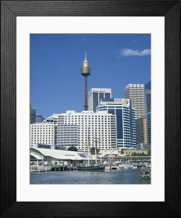 Framed Print : Waterfront and dockside city skyline including the AMP Tower, Sydney, New South Wales Framed Print : Waterfront and dockside city skyline including the AMP Tower, Sydney, New South Wales