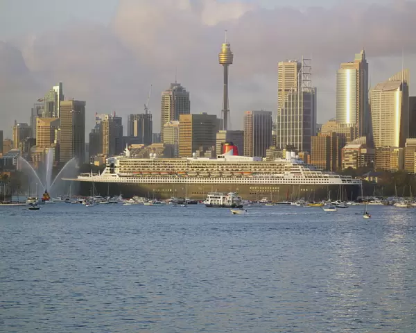 Queen Mary 2 on maiden voyage arriving in Sydney Harbour, New South Wales