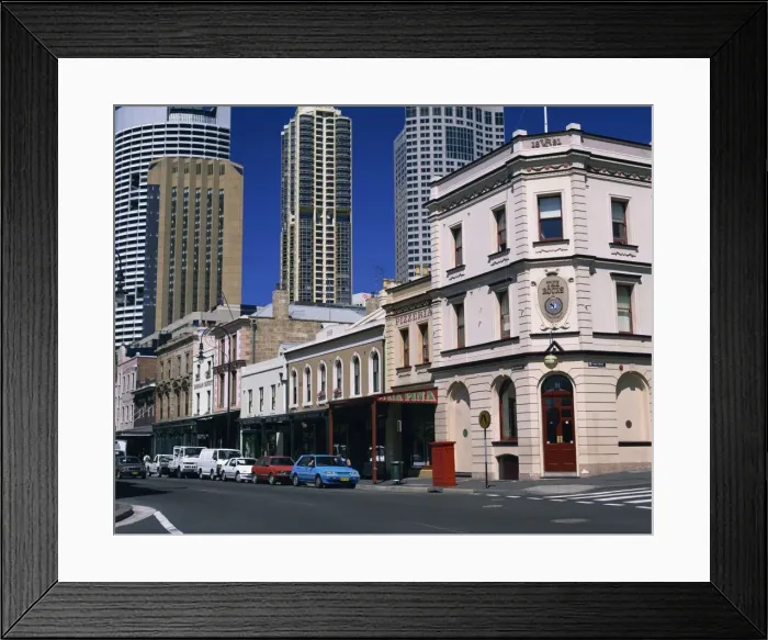 Framed Print : Street scene in The Rocks historical district of Sydney, New South Wales Framed Print : Street scene in The Rocks historical district of Sydney, New South Wales