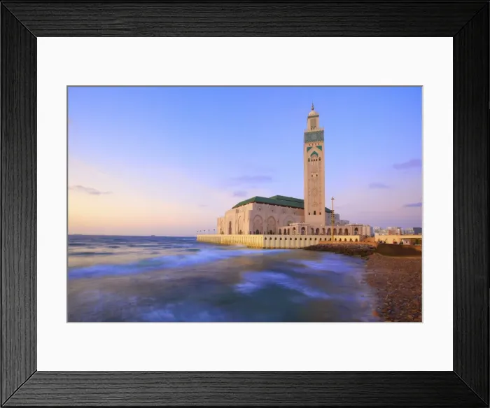 Framed Print : Exterior of Hassan ll Mosque and coastline at dusk, Casablanca, Morocco, North Africa Framed Print : Exterior of Hassan ll Mosque and coastline at dusk, Casablanca, Morocco, North Africa