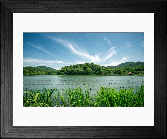 Framed Print : Green landscape with lake and lush hills in Hangzhou, Zhejiang, China, Asia Framed Print : Green landscape with lake and lush hills in Hangzhou, Zhejiang, China, Asia