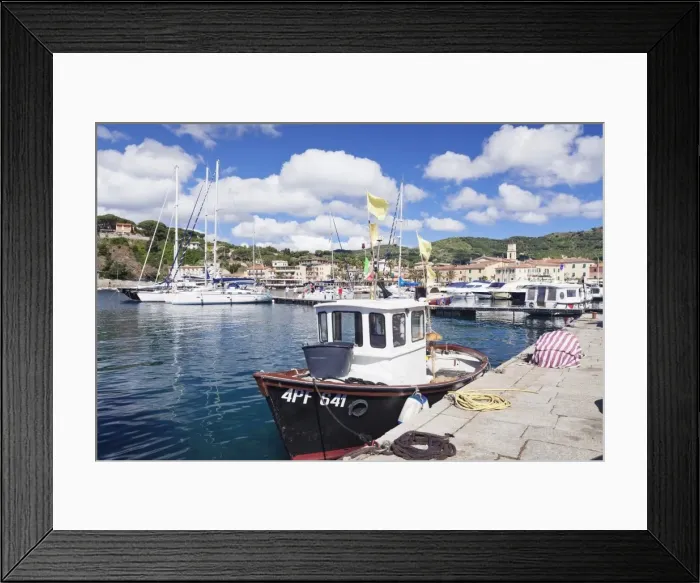 Framed Print : Harbour with fishing boats, Porto Azzuro, Island of Elba, Livorno Province, Tuscany Framed Print : Harbour with fishing boats, Porto Azzuro, Island of Elba, Livorno Province, Tuscany