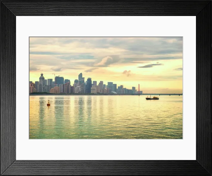Framed Print : Ever-developing Jianggang skyline and Qianjiang River in Hangzhou, Zhejiang, China, Asia