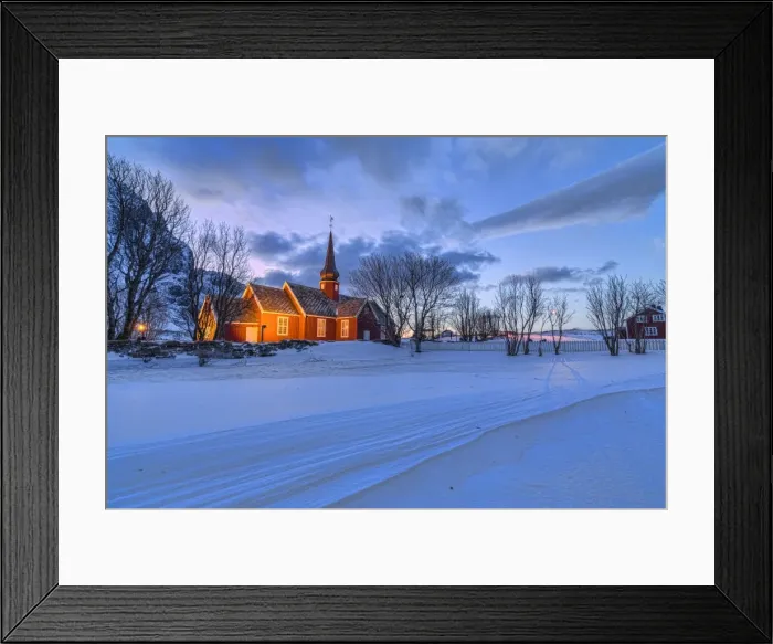 Framed Print : The red church of Flakstad surrounded by snow at dusk, Lofoten Islands, Arctic, Norway Framed Print : The red church of Flakstad surrounded by snow at dusk, Lofoten Islands, Arctic, Norway