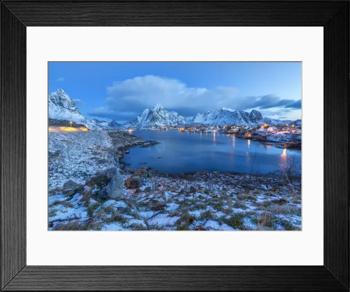 Framed Print : Blue of dusk dominates the scenery in Reine, Lofoten Islands, Arctic, Norway, Scandinavia Framed Print : Blue of dusk dominates the scenery in Reine, Lofoten Islands, Arctic, Norway, Scandinavia