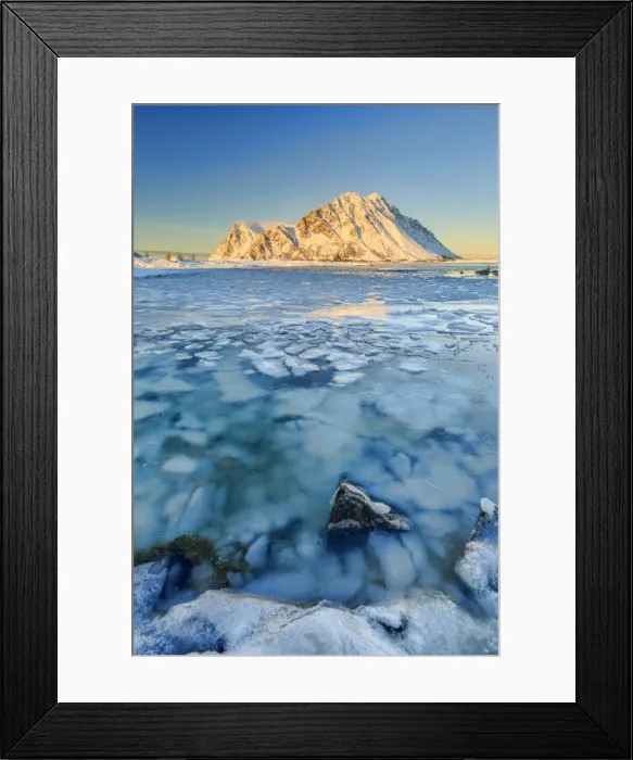 Framed Print : Views of the mountains of Gymsoya (Gimsoya) from Smorten reflected in the clear sea Framed Print : Views of the mountains of Gymsoya (Gimsoya) from Smorten reflected in the clear sea