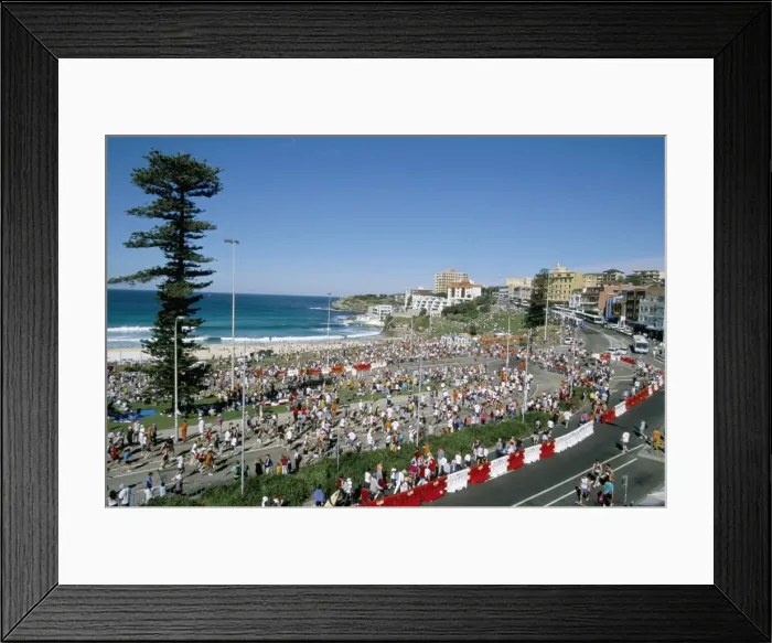 Framed Print : Competitors in the annual City to Surf race at the finish in Bondi, Sydney Framed Print : Competitors in the annual City to Surf race at the finish in Bondi, Sydney