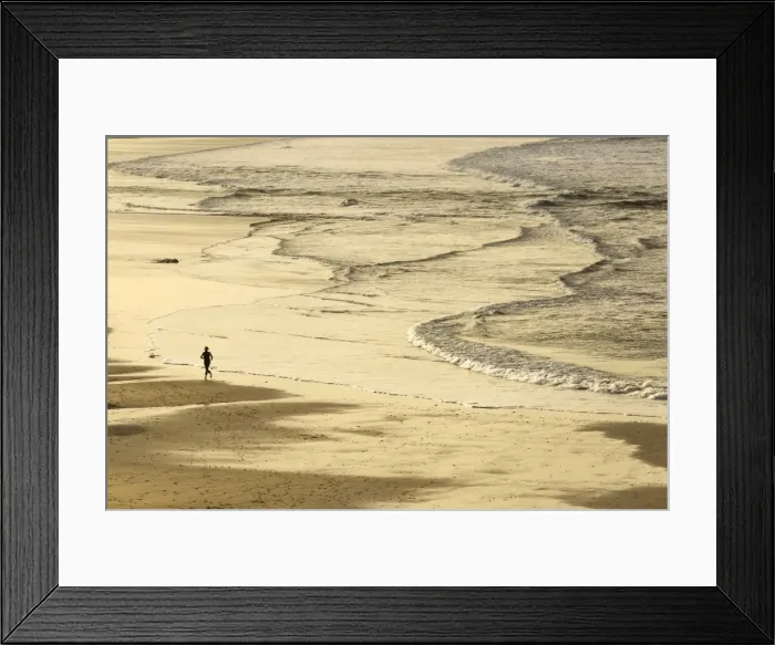 Framed Print : Woman jogging at sunrise on Gwithian Beach, Cornwall, England, United Kingdom, Europe Framed Print : Woman jogging at sunrise on Gwithian Beach, Cornwall, England, United Kingdom, Europe
