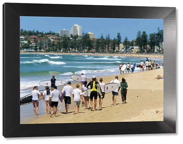 A surf class on Manly beach, the northern ocean suburb of Sydney, New South Wales