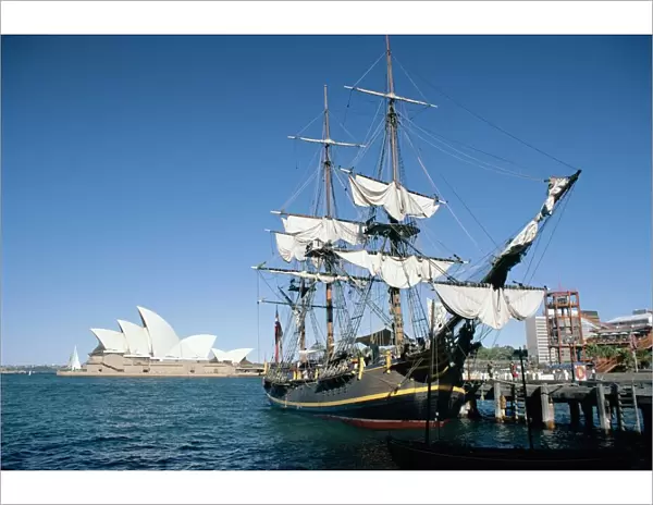 Replica of H. M. S. Bounty and Sydney Opera House, Sydney, New South Wales (N