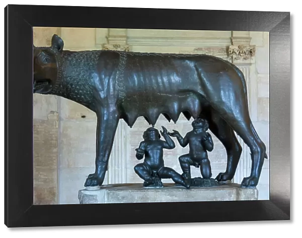 She Wolf sculpture dating from the 5th century BC, Romulus and Remus probably added later