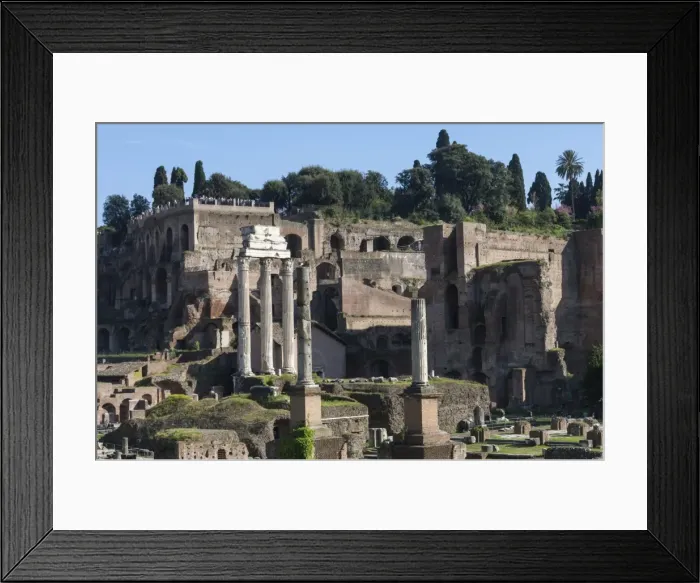 Framed Print : Ancient Roman Forum and the three columns of Temple of Castor and Pollux, UNESCO Framed Print : Ancient Roman Forum and the three columns of Temple of Castor and Pollux, UNESCO