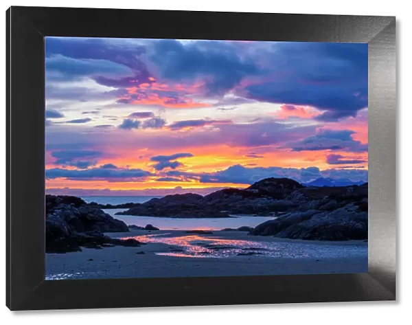 Sunset over Ardtoe Bay, Ardnamurchan Peninsula, Lochaber, Highlands, Scotland, United Kingdom
