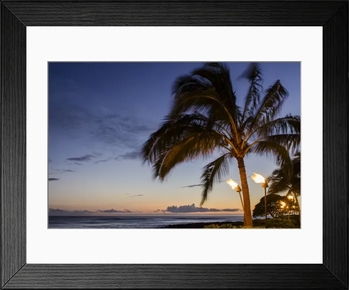 Framed Print : Tiki torches at sunset on Poipu Beach, Kauai, Hawaii, United States of America, Pacific Framed Print : Tiki torches at sunset on Poipu Beach, Kauai, Hawaii, United States of America, Pacific