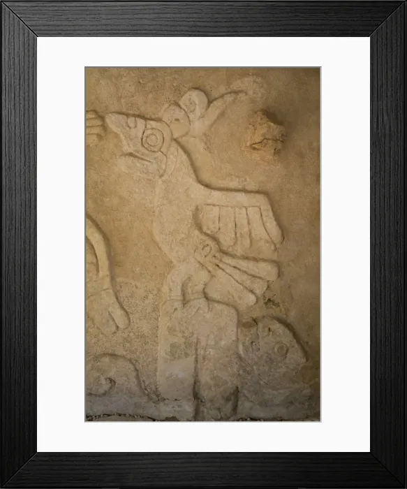 Framed Print : Figures of stucco relief, Castillo de Kukulcan, Mayapan, Mayan archaeological site Framed Print : Figures of stucco relief, Castillo de Kukulcan, Mayapan, Mayan archaeological site