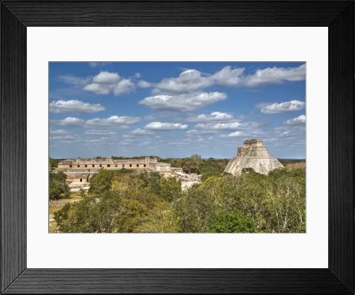 Framed Print : Pyramid of the Magician on right, and Nuns Quadrangle to the left, Uxmal, Mayan Framed Print : Pyramid of the Magician on right, and Nuns Quadrangle to the left, Uxmal, Mayan