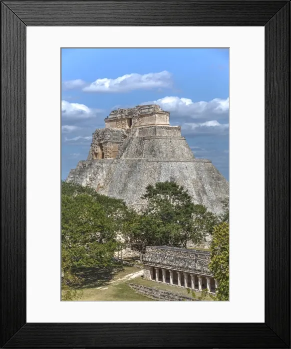 Framed Print : Columns Building in the foreground, and Pyramid of the Magician beyond, Uxmal, Mayan Framed Print : Columns Building in the foreground, and Pyramid of the Magician beyond, Uxmal, Mayan