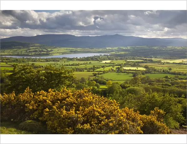 View over Llangorse Lake to Pen Y Fan from Mynydd Troed, Llangorse, Brecon Beacons National Park