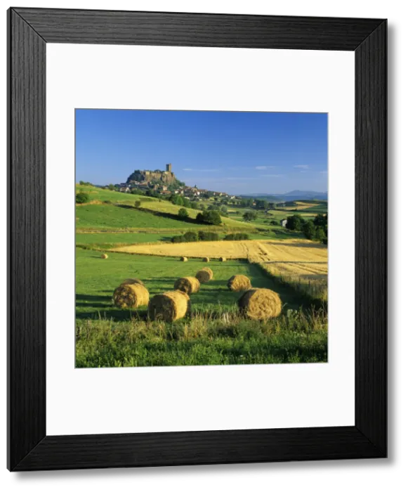 Framed Print : Chateau de Polignac and hay bales, Polignac, Haute-Loire, Auvergne, France, Europe Framed Print : Chateau de Polignac and hay bales, Polignac, Haute-Loire, Auvergne, France, Europe