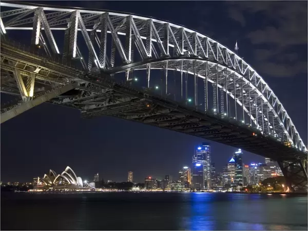 Opera House and Harbour Bridge at night, Sydney, New South Wales, Australia, Pacific
