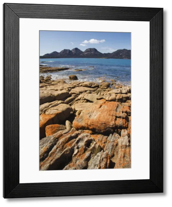 Framed Print : Lichen covered red granite rocks at the Hazards Mountain Range, Coles Bay Framed Print : Lichen covered red granite rocks at the Hazards Mountain Range, Coles Bay
