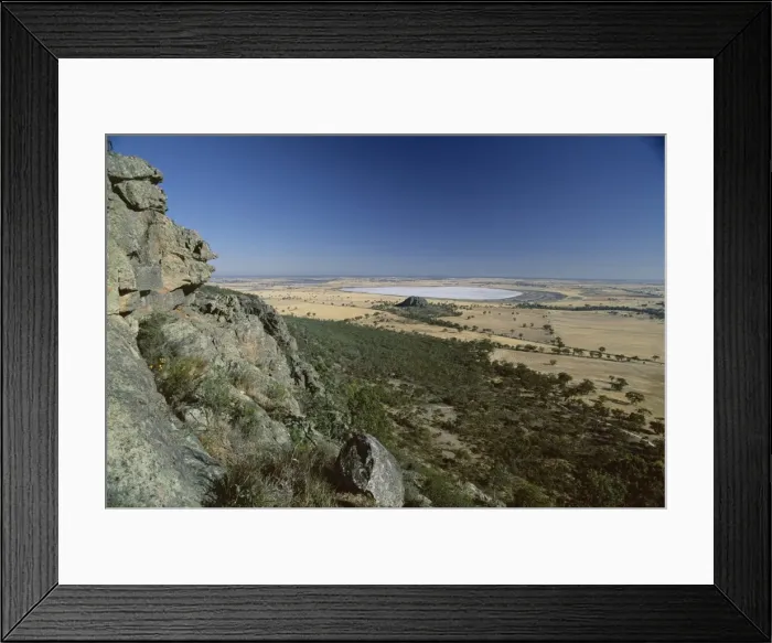 Framed Print : View from Mount Arapiles, rock-climbing centre, towards salt pan of Mitre Lake Framed Print : View from Mount Arapiles, rock-climbing centre, towards salt pan of Mitre Lake