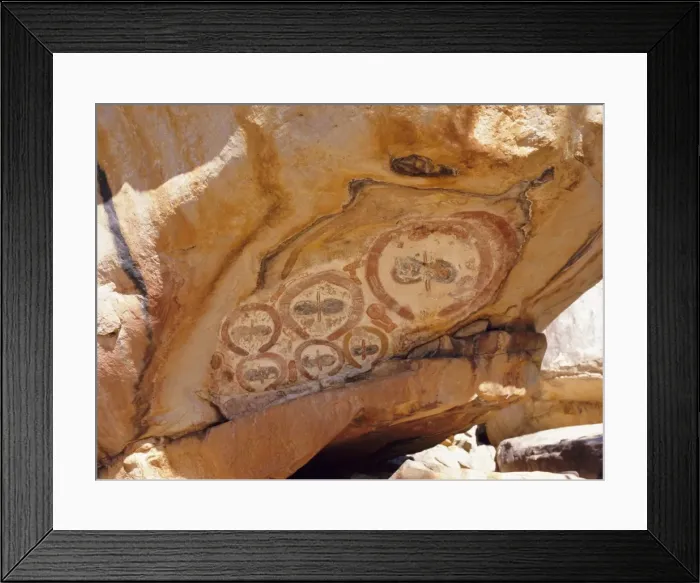 Framed Print : Group of Wandjana faces on shaded underside of rock, near King Edward River Framed Print : Group of Wandjana faces on shaded underside of rock, near King Edward River