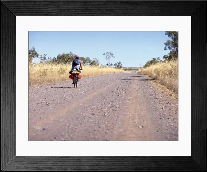 Framed Print : Lone cyclist on country road, Western Australia, Australia, Pacific Framed Print : Lone cyclist on country road, Western Australia, Australia, Pacific