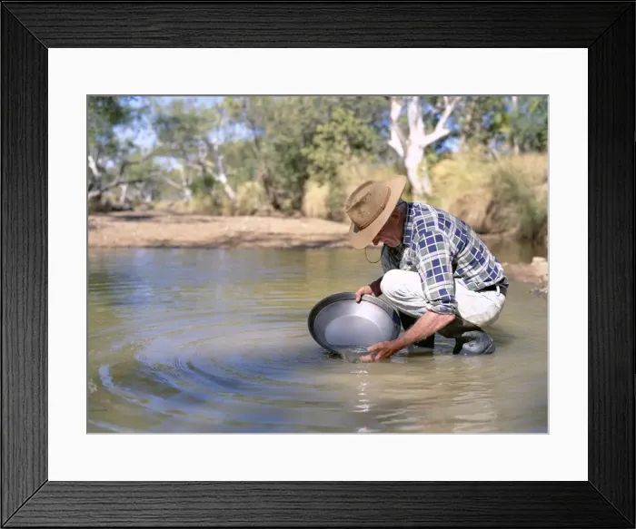 Framed Print : Elderly man panning for gold, Elvire River, Old Halls Creek, Kimberley Framed Print : Elderly man panning for gold, Elvire River, Old Halls Creek, Kimberley