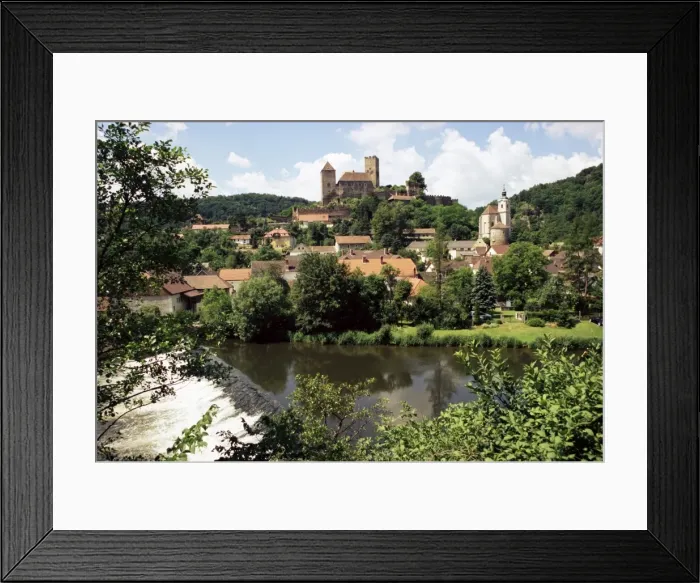 Framed Print : Burg Hardegg, viewed from Czech side of the River Thaya, which forms the border Framed Print : Burg Hardegg, viewed from Czech side of the River Thaya, which forms the border