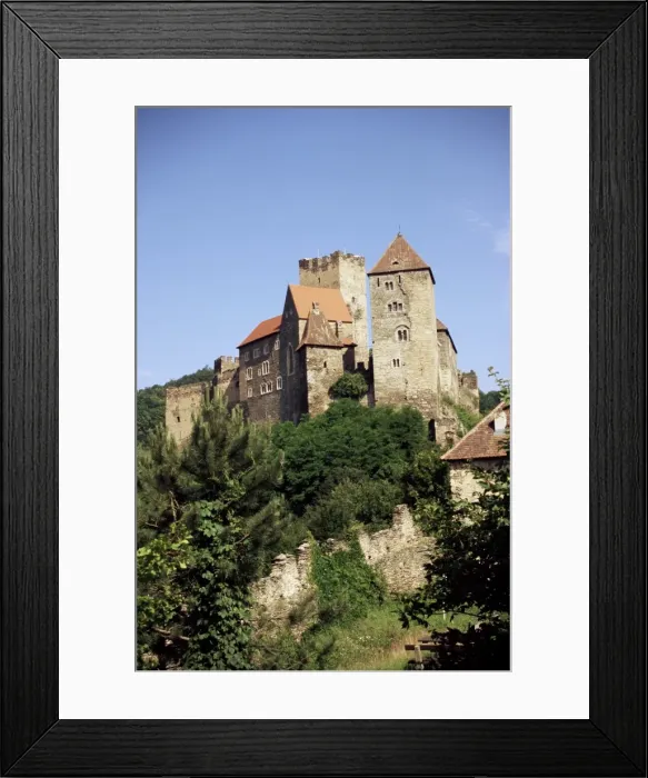 Framed Print : Medieval burg (castle) above River Thaya and forests of Czech border, Hardegg Framed Print : Medieval burg (castle) above River Thaya and forests of Czech border, Hardegg