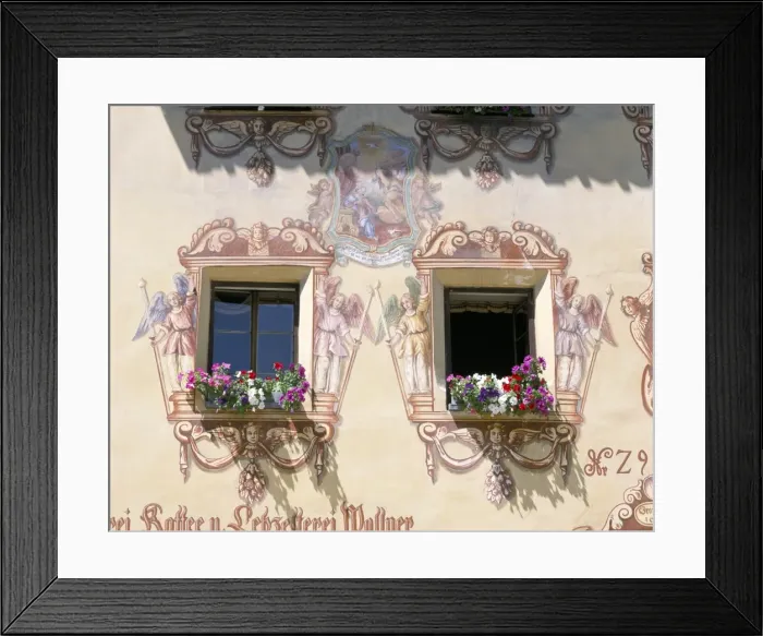 Framed Print : Window boxes and painted walls, St. Wolfgang, Austria, Europe Framed Print : Window boxes and painted walls, St. Wolfgang, Austria, Europe