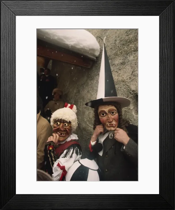 Framed Print : People wearing masks, one with a tall pointed hat, Fasnacht carnival, Imst Framed Print : People wearing masks, one with a tall pointed hat, Fasnacht carnival, Imst