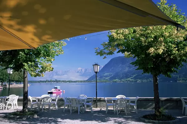 View of the lake from cafe, Zell am See, Austria, Europe