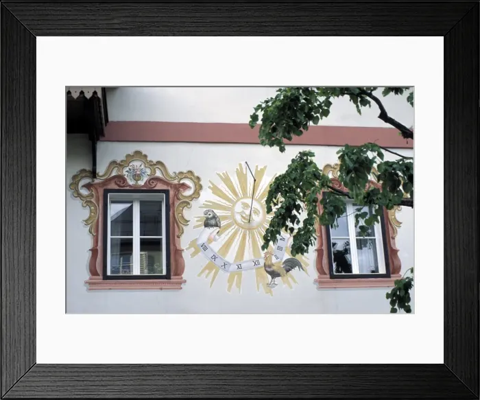 Framed Print : Detail of traditional sun clock (sun dial) on the exterior wall of a building Framed Print : Detail of traditional sun clock (sun dial) on the exterior wall of a building