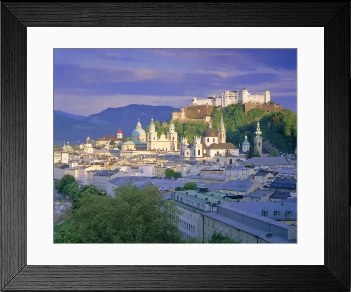 Framed Print : Elevated view of the old city, Kollegienkirche and Cathedral domes, Salzburg Framed Print : Elevated view of the old city, Kollegienkirche and Cathedral domes, Salzburg