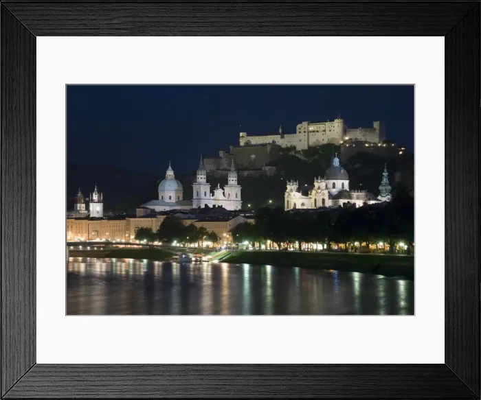 Framed Print : Cityscape with River Salzach at night, Salzburg, Austria Framed Print : Cityscape with River Salzach at night, Salzburg, Austria