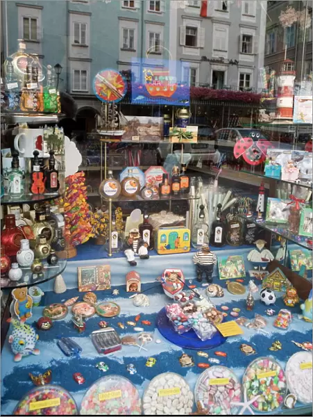 Sweets and souvenirs in shop window, Salzburg, Austria, Europe