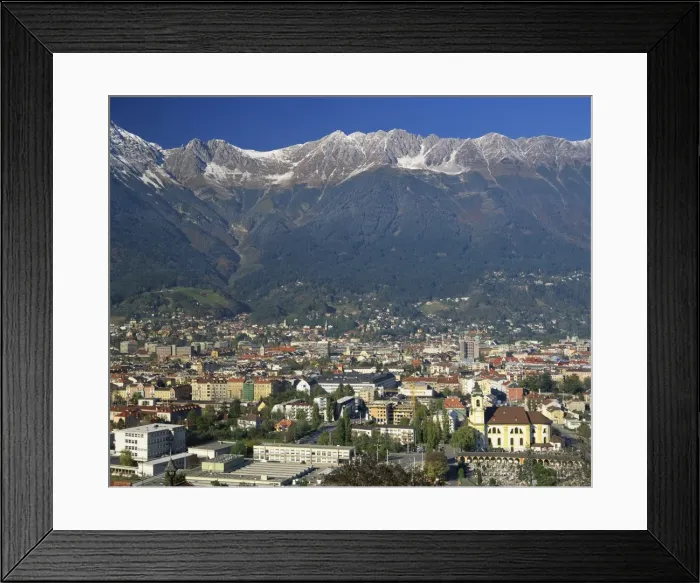 Framed Print : Aerial view over Innsbruck, including the Karwendel Range behind, Tirol, Austria, Europe