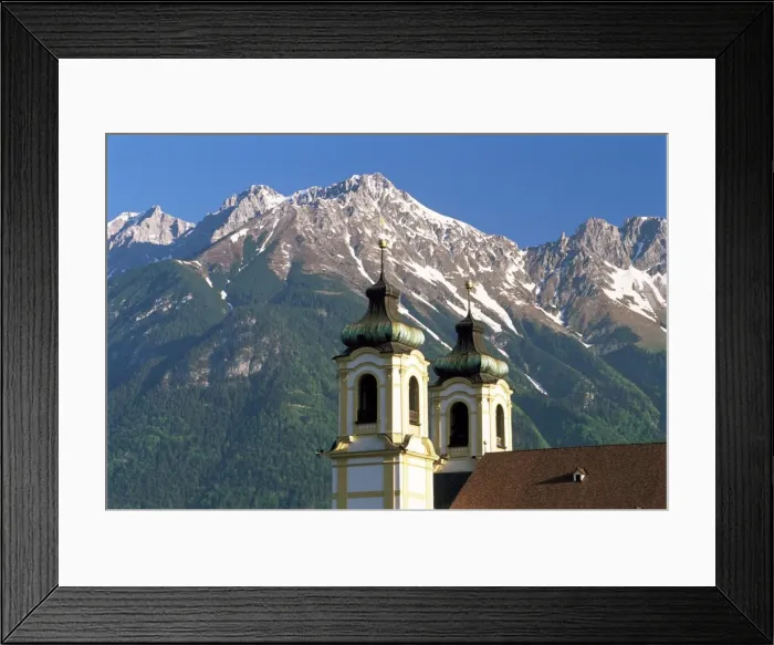 Framed Print : Church with mountain backdrop, Innsbruck, Tirol (Tyrol), Austria, Europe Framed Print : Church with mountain backdrop, Innsbruck, Tirol (Tyrol), Austria, Europe