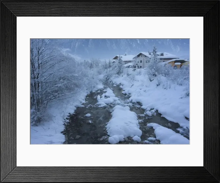 Framed Print : Snow covered river and houses, Mayrhofen ski resort, Zillertal Valley, Austrian Tyrol Framed Print : Snow covered river and houses, Mayrhofen ski resort, Zillertal Valley, Austrian Tyrol