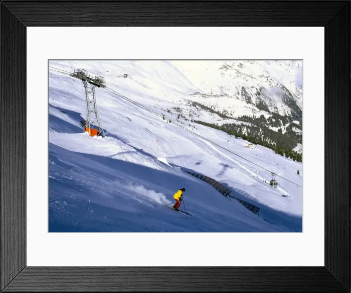 Framed Print : Skier on slopes above village of Solden in Tirol Alps, Tirol, Austria, Europe Framed Print : Skier on slopes above village of Solden in Tirol Alps, Tirol, Austria, Europe
