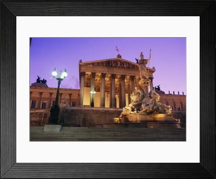 Framed Print : Pallas Athene (Athena) Fountain and Parliament building at night, Vienna, Austria, Europe Framed Print : Pallas Athene (Athena) Fountain and Parliament building at night, Vienna, Austria, Europe