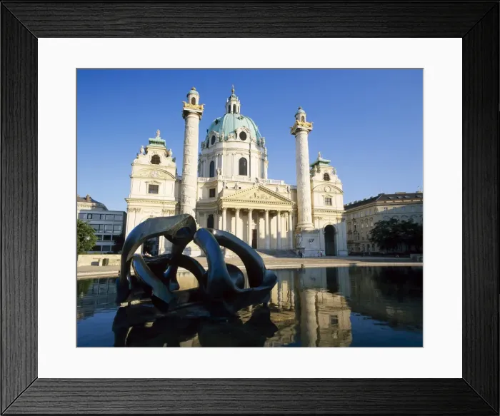 Framed Print : Modern art sculpture before the St. Charles Church, Vienna, Austria Framed Print : Modern art sculpture before the St. Charles Church, Vienna, Austria