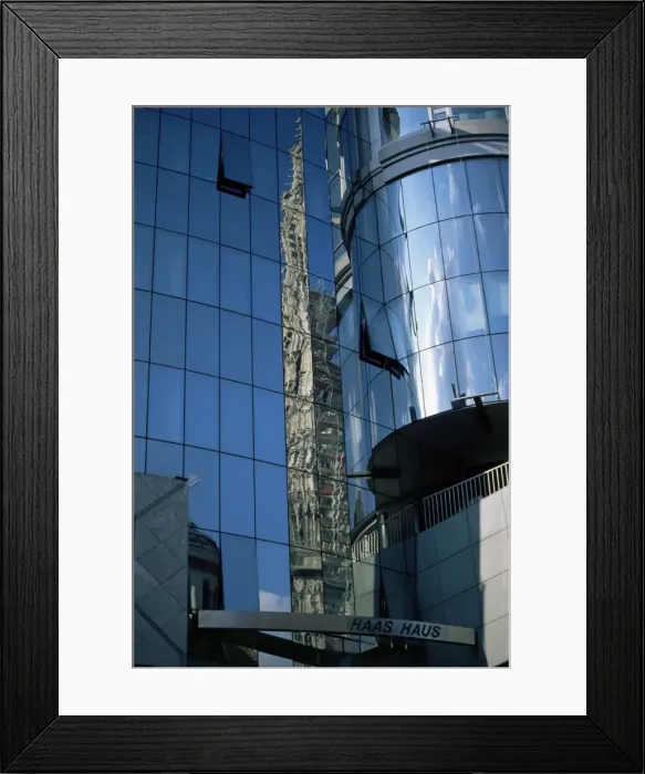 Framed Print : Reflection of St. Stephens Cathedral in Hs House, Vienna, Austria, Europe